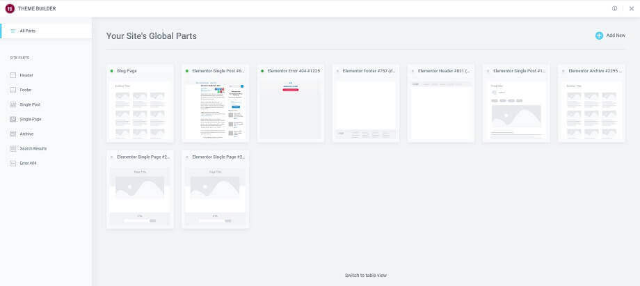 Elementor pro Theme Builder